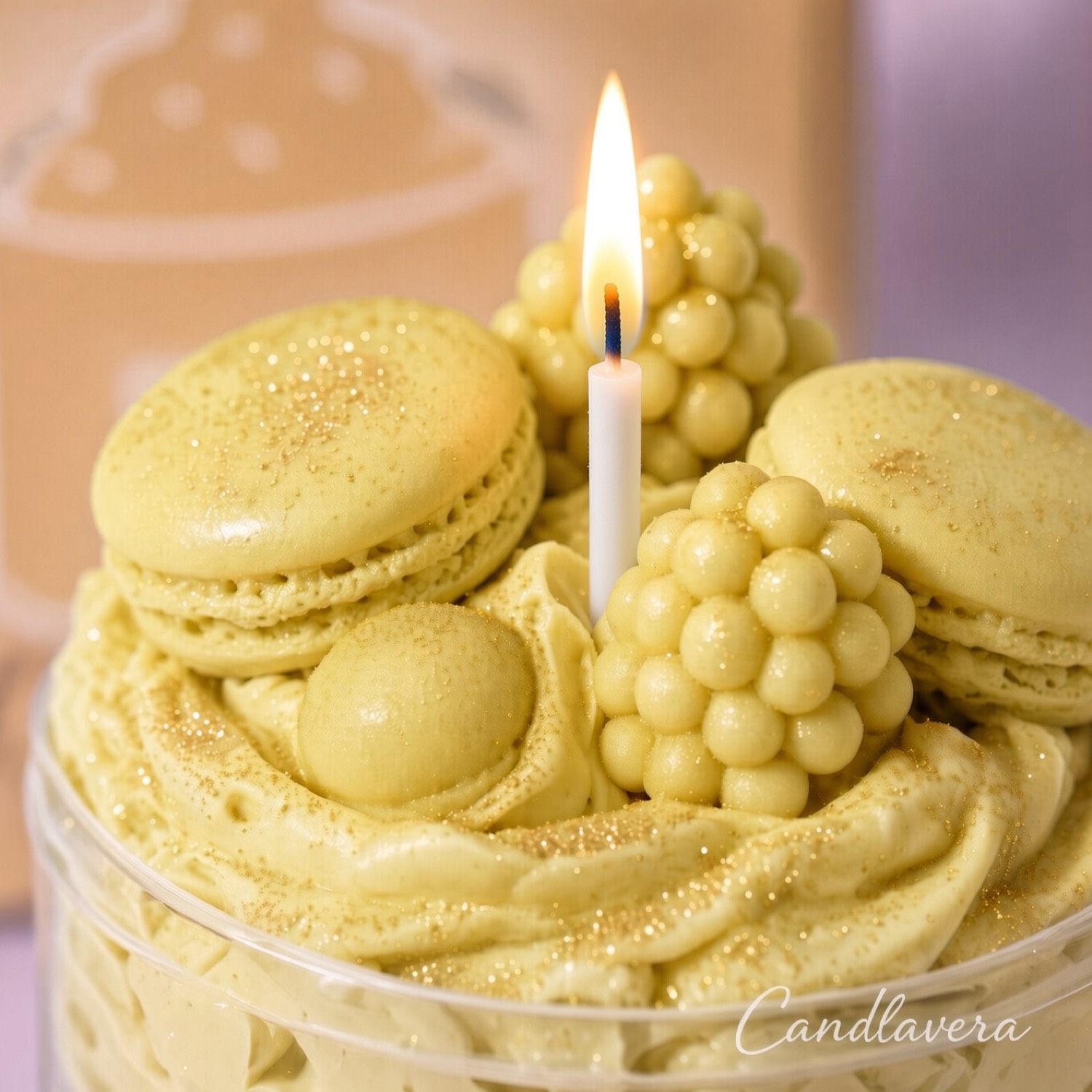 A lit Macaron Cup